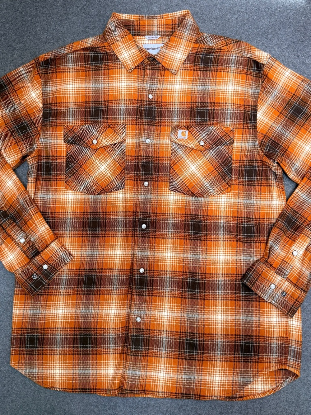 Carhartt 104449 Men's L Copper Penny Plaid Rugged Flex Pearl Snap Flannel Shirt